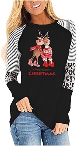 Božićna majica za žene dukserice s okruglim vratom spajanje pruga Raglan pulover dugih rukava Slatki top s printom Jelena