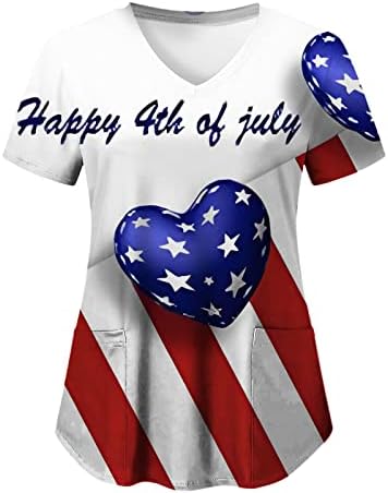 Topovi američke zastave 4. srpnja ljetna košulja kratkih rukava s izrezom u obliku slova u, bluza s 2 džepa za slobodno vrijeme, ležerna