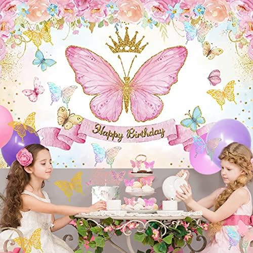 133 kom ukrasi za rođendanske zabave s leptirima pozadina s leptirima balon vijenac luk svjetlucavi banner stolnjak torta cupcake Topper