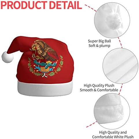 Božićni šešir s grbom Meksika, za odrasle, mekani udobni Šeširi Djeda Božićnjaka za Božić, Novu godinu, Pribor za zabave