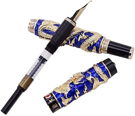 Jinhao plava olovka s dvostrukim zmajem, ručno izrađena Cloisonne caklina slika kineske zmajeve, olovka s potpisom FUDE NIB BENT NIB,