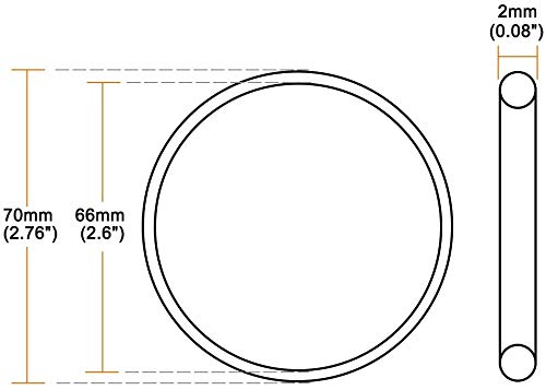 Bettomshin 1PCS Fluorinska guma O-prstenovi 70 mm OD X 66 mm ID X 2 mm Širina, zelena metrička brtva za brtvljenje FKM-a za zamjenske