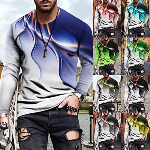 Muški ležerni vitki okrugli vrat Top Moda 3D tiskana vanjska košulja bluza prozračni meki džemper dugih rukava