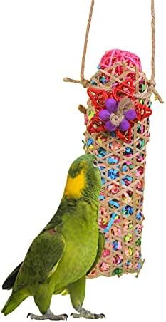 Qwinee papagaj za treniranje igračaka dekor cvijeća viseća košara ptice s kuglom od ratana i šarenim papirom penjanje ptičama žvakaće