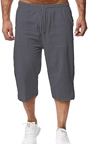 Mingzhu muške platnene kratke kratke hlače ispod elastičnog struka koljena Summer Capri hlača s džepovima