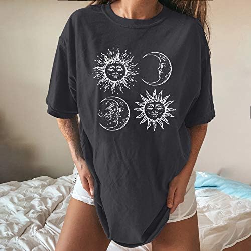 Sunce i Mjesec Grafičke majice za žene predimenzionirane košulje Ljeto ležerno kratke rukave Košulje okruglih vrata