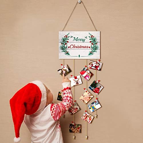 Itec božićni držač za čestitke zid Sretan božićni drveni fotografije viseći držač i 24 komada božićni drveni snježni pahuljice u boji