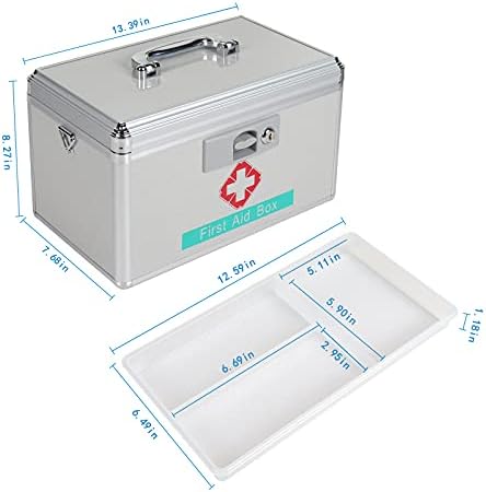 Aluminijska kutija za prvu pomoć, 14 inča za uklanjanje odjeljaka Officat Security Lock Box za kampiranje, srebro
