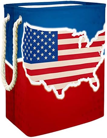 Košarica za rublje be zastava SAD-a s američkom kartom sklopiva košara za odlaganje rublja s ručkama uklonjivi nosači dobro zadržavaju