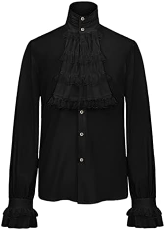 Crna srednjovjekovna košulja Muška gotička vintage košulja od čipke ovratnik dugi rukav nakloni košulja bluza