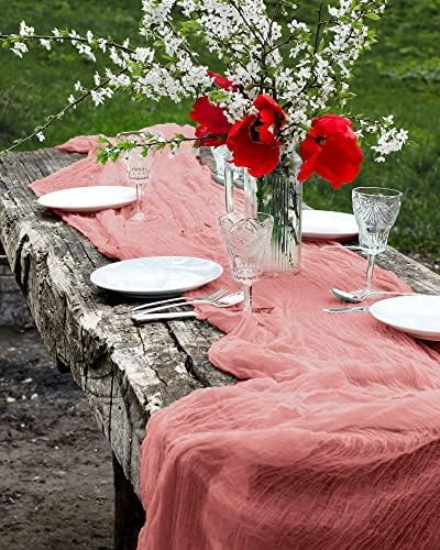 Maliton 5 pakiranje 13,3ft ružičasti cheesecloth stol trkač, 20x160 inčni dugačak stol trkač ružičasta za boemske ukrase za vjenčanje