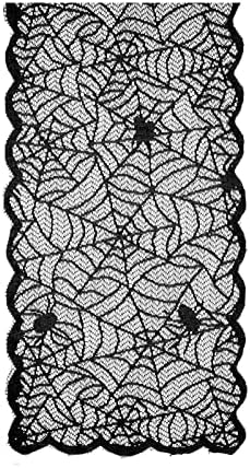 Halloween Spiderweb Crna čipkasta tkanina trkač 13 x 72 inča šarmiran od zmajeva