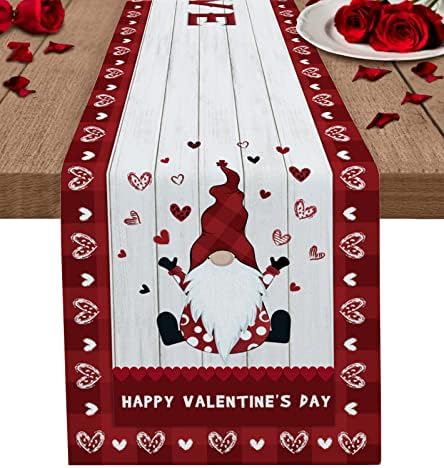 Pamučni posteljini trkač za sva godišnja doba sretno valentinovo gnomi uzorak drvena ploča stol za postavljanje dekor crveni srčani