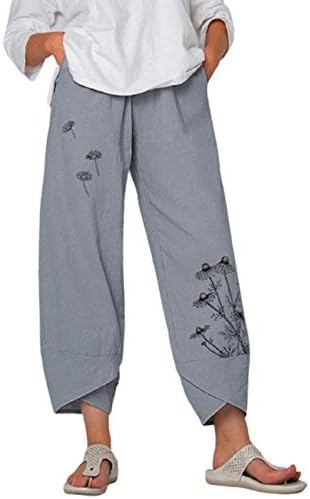 Ljetne ženske Capri hlače od pamuka i lana, široke Capri hlače od 92 inča, ošišane široke hlače s džepovima