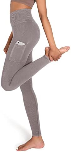 ODodos bešavne gamaše za žene s visokim strukom kontrola trbuha kiselina isprana rebrasti trening teretana joga hlače, ugljen, x-small