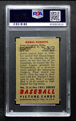 1951. Bowman 3 Robin Roberts Philadelphia Phillies PSA PSA 5.00 Phillies