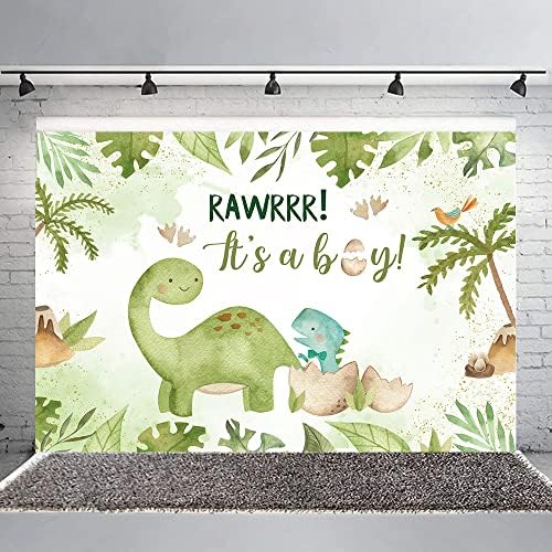 Pozadina dinosaura za bebe od 7 do 5 stopa je dječak novorođenče zeleni list jaje dinosaura ukrasi za zabavu banner pribor za crtane