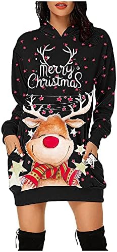 _ / Ženska božićna ružna majica s kapuljačom za Tinejdžerke Slatka majica s kapuljačom s uzorkom sobova haljina s okruglim vratom dugih