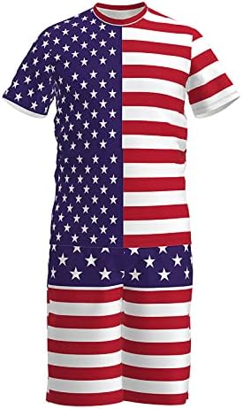 Povremeni sport set za muškarce neovisnosti Polo majica i kratke hlače američke zastave Print 2 komada sportskih odijela kratkih staza