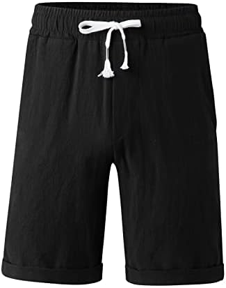 Meyya muške pamučne lanene kratke hlače, 2023. ljetni muškarci visoke udise čvrste boje čipke ravne noge kratke trenirke s džepom