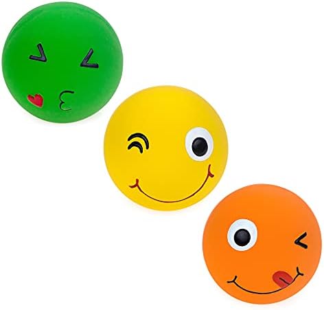 Chiwava 3 pakiranje 2.7 '' Latex Squeaky Dog Toy Ball Smiley Face okrugle kuglice Interaktivna igra igra za srednje pse