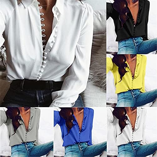 Andongnywell ženske ležerne reverke dugih rukava nepravilna čvrsta boja V-izreza majica s majicama majica bluza bluza