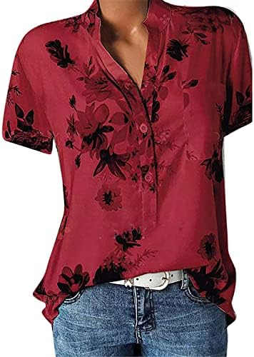 Andongnywell Womens casual cvjetni cvjetni print v vratni vrhovi majica kratkih rukava tiskane bluze bluze