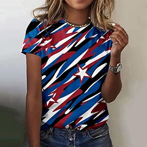 Ženske američke zastave majice Dan neovisnosti vrhovi kratki rukavi Košulja za vrat od kratkih rukava 4. srpnja ležerna labava tunika