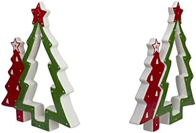 1 PCS Zeleno i crveno keramičko božićno drvce 9 -inčni ukras stola - Xmas10