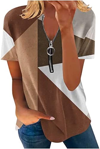Ženska ležerna majica s patentnim zatvaračem labava fit Slouchy Tunic vrhovi kratki rukavi pulover hippie colorblock majica bluze