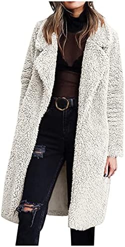 Usuming žena duga jakna zima solidna boja flece kardigan zarez za ogrlica casual džepova kaput
