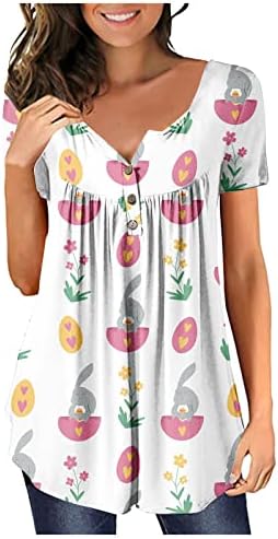 Uskrsne košulje za žene Slatka zeko grafička košulja o vratu trendovska bluza tunika labave majice kratkih rukava