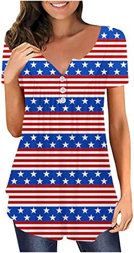 Ženska američka zastava majica majica sakrij trbušne tunike ležerna domoljubna neovisnost Dan gornjih bluza kratki rukavi Henley majica