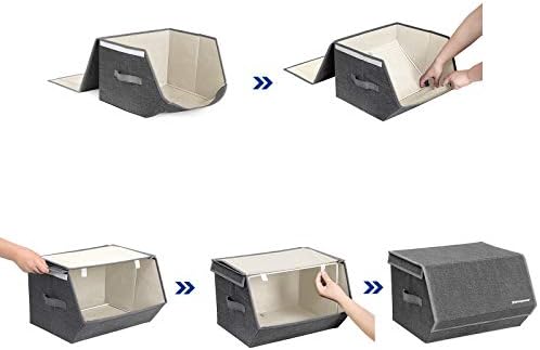 SongMics slaganje kanti za skladištenje, set od 2 kutije za pohranu tkanina s poklopcima, s magnetskim zatvaračima, poklopac može ostati