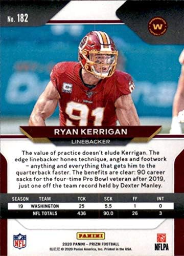 2020. Panini Prizm 182 Ryan Kerrigan Washington Nogometni tim NFL nogometna trgovačka karta