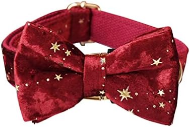 Walnuta Personalizirani ovratnik za pse božićni crveni baršun kravata kravata za kućne ljubimce i povodce set sa golden zvijezdama