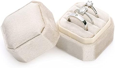 Kutija za prsten od baršuna, Octagon Velvet Nakit Box Skladištenje 3 utora za držač prstena za prijedlog, angažman, svadbena ceremonija