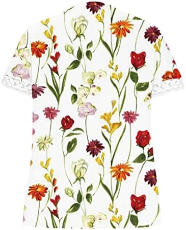 Majica bluze za djevojke jesena ljetna odjeća y2k čipka s kratkim rukavima pamuk v vrat grafičko perje casual majica rođa