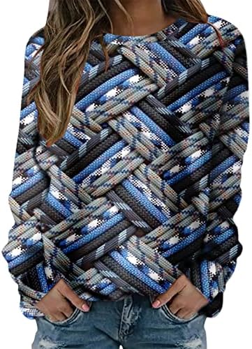 Beuu ženske majice s dugim rukavima skakači casual vintage print tweaters džemperi okrugli vrat tunika pulover tinejdžerske vrhove