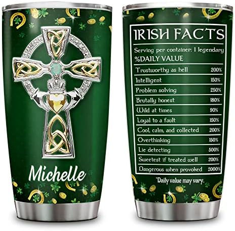 Hyturtle Personalizirani Dan svetog Patrika Tumbler Irska činjenica Keltski križni nakit Crtanje nehrđajućeg čelika s poklopcima Dan