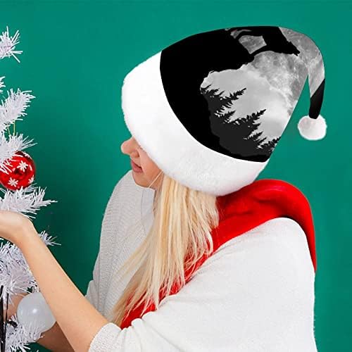 Vuk zavija na pun mjesec smiješni Božićni šešir Djed Mraz kratki plišani šeširi s bijelim manšetama za ukrašavanje božićnih blagdana