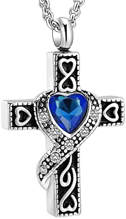 Dotuiarg urna ogrlica kremacija kremacija ogrlica za pepeo za pepeo križna urna ogrlica s umetnutim srčanim rođenim kamencem