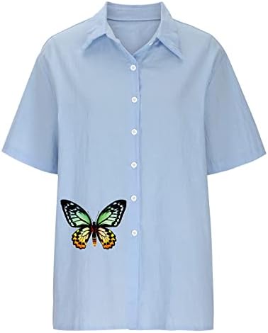 Košulje za žene Ljetne pamučne platnene vrhovi Slatki leptir grafički kratki rukavi tunike modne bluze