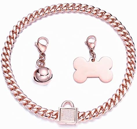 Rumpet ružičasti zlatni lanac za pseće ovratnik 10 mm/14 mm kubanska veza za pseće ovratnik žvakaće ovratnik od nehrđajućeg čelika