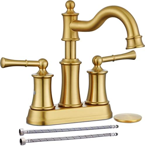 Winkear Centreset kupaonice slavina za sudoper brušeno zlato 2 ručke prikladne za 2 rupe za ugradnju palube Pop-up Pop-up Popusni sklop