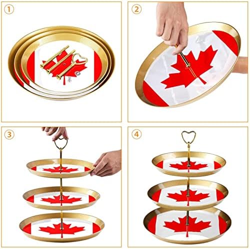 3 razine plastične toranj za cupcake sa slojevitom pladnju za posluživanje, zlatni kolač kule, kanadska zastava javorov lišće desert