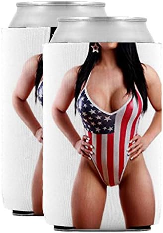 Američka zastava bikini boobs Coolie - Paket vrijednosti dva - izolirana neoprena može coolie Huggie Hugger - Smiješni vlasnici piva