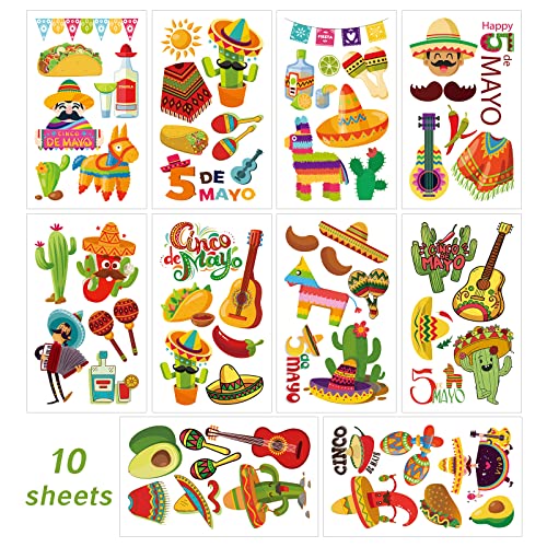 60 komada tetovaža Cinco de Maio Meksička Fiesta za djecu, ukrasi za blagdanske zabave, privremene tetovaže Taco Pinata Bachelorette,