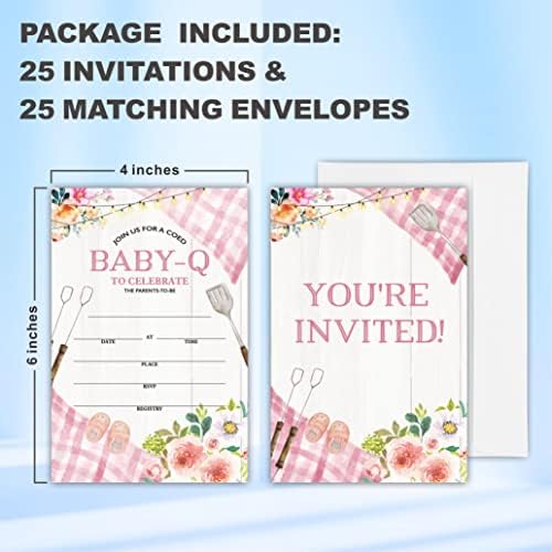25 Pozivnice za tuširanje s omotnicama-Baby-Q, dvostrani roštilj s dvostranim pozivima za ispunjavanje dječjeg tuširanja, otkrivanje