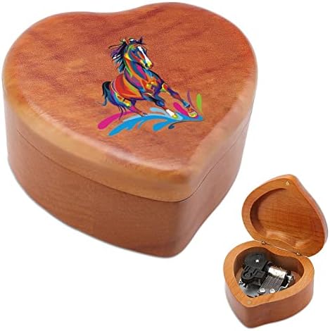 Šareni konjski pop umjetnost drvena glazbena kutija Oblik srca glazbene kutije Vintage Wood Box za poklon